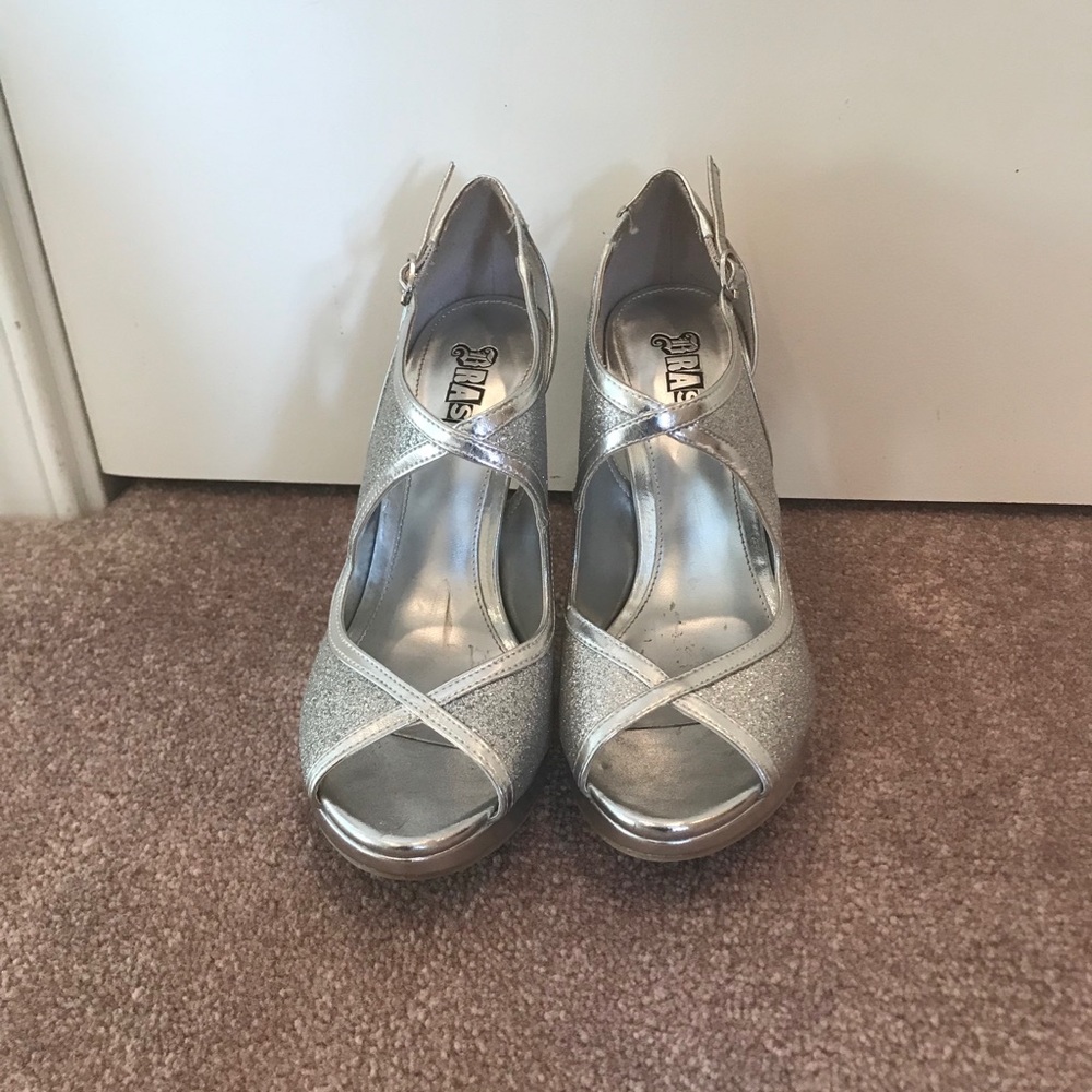 Glittery silver high heels